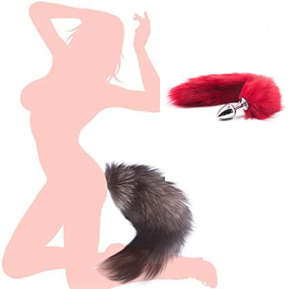 Butt Plug Fox Tail Cosplay Anal Plug Anal Butt Plug Adult Sex Toys for Beginner Women Men Couple (31" Black)
