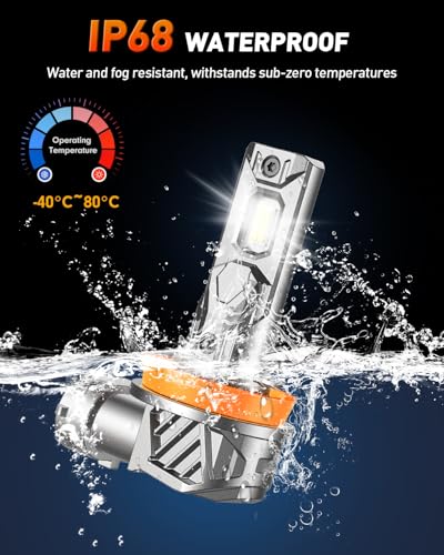Image of FORENNER H11 9005 Light Bulb Combo, 800% Ultra Brightness 6500K Cool White, 1:1 Mini Size H11 /H8 9005 /HB3 Fog light Bulbs Kits, Plug‑and‑Play, IP68 Waterproof, Pack of 4.