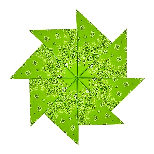 Junevna Bandanas 22 Inch 100% Cotton Double Sides Printed Head Neck Scarf Unisex Kerchief(Lime Green 8 Pack)