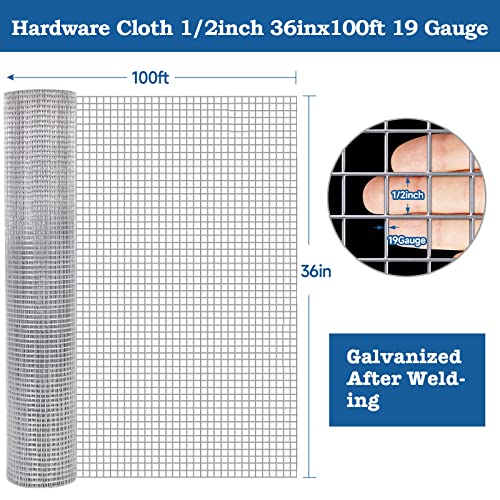Amagabeli Garden & Home FBA_DHW-003-02 Hardware Cloth 1/2 Inch 36Inx100Ft 19 Gauge Galvanized Welded Wire Metal Mesh Roll Rabbit Fencing Snake Fence thumb #1