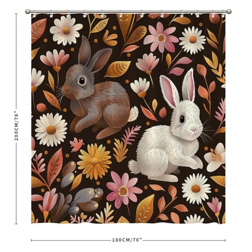 Rideau de douche rétro en tissu pour baignoire motif fleuri champêtre avec crochets - 3