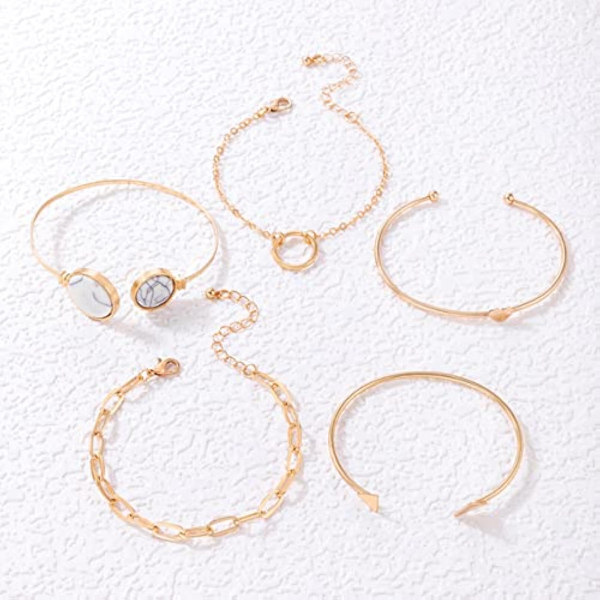 5pc Contemporary Stackable Bracelet Set, Gold Plated