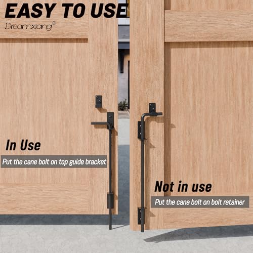 18\" Heavy Duty Cane Bolt Gate Drop Rod Extra Thick Hardware Ground Latch for Wood PVC Vinyl Metal Fences Gates, Double Doors, Black Solid Steel-1 Pack - Thumbnail 3