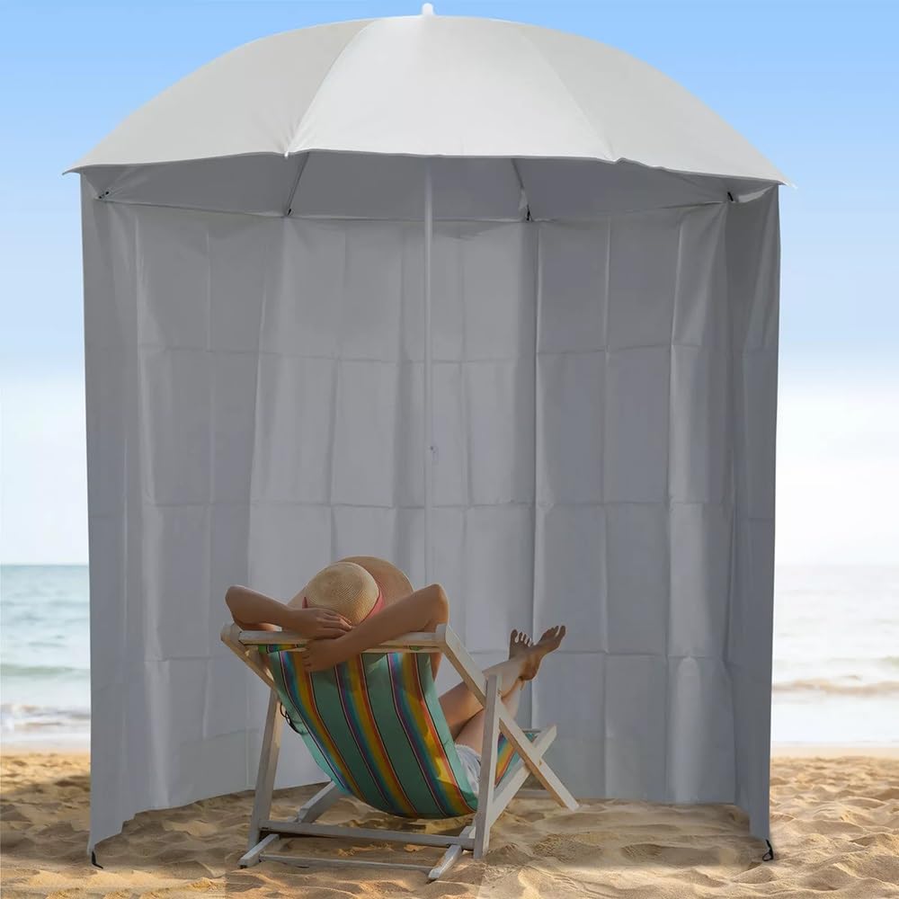 Wytrzymały parasol plażowy 220 cm z namiotem, przenośny baldachim wędkarski i ogrodowy, ochrona przed promieniowaniem UV, odporny na wiatr, idealny do aktywności na świeżym powietrzu (niebieski)