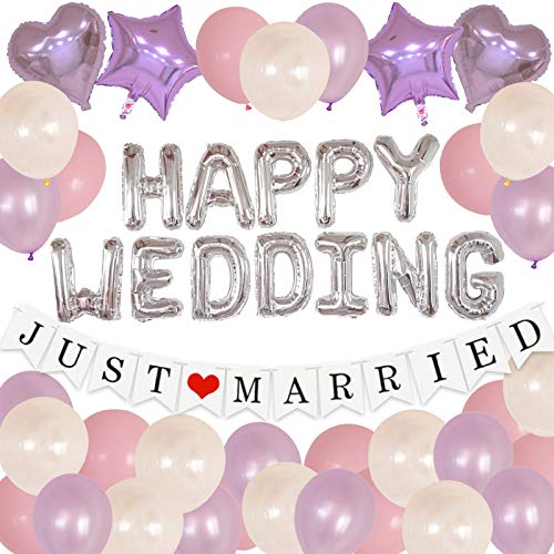 結婚式 結婚祝い アルファベット 風船 バルーン バルーンデコレーションキット「HAPPY WEDDING」(パープルキット)