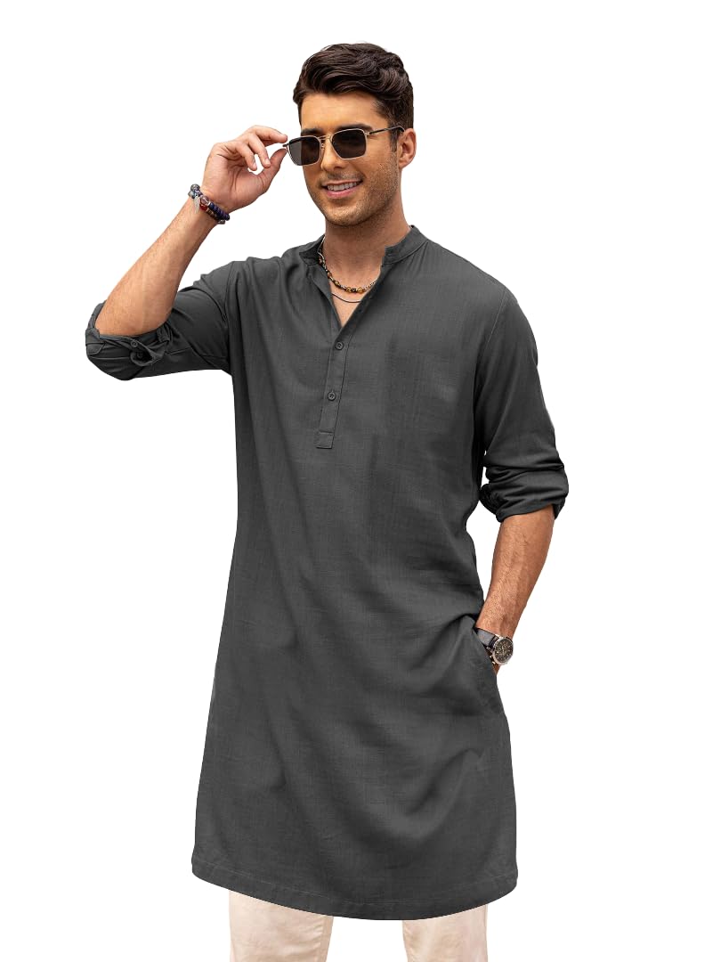 be active Men's Cotton | Regular Fit Casual Mandarin Collar | Long Length Full Sleeves | Solid Indian Kurta-picture-12