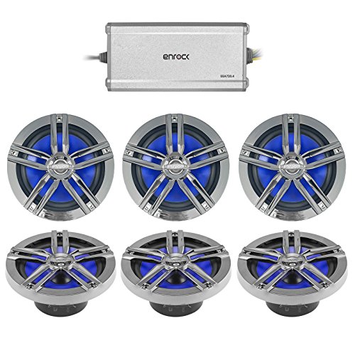 Exclusive Special 3 x Enrock Marine 180-Watts High-Performance 6.5" Water-Resistant Loudspeakers (Charcoal) (3 Pairs), Enrock Marine 4-Channel Marine/Powersports Amplifier Exclusive Special 3 x Enrock Marine 180-Watts High-Performance 6.5" Water-Resistant Loudspeakers (Charcoal) (3 Pairs), Enrock Marine 4-Channel Marine/Powersports Amplifier