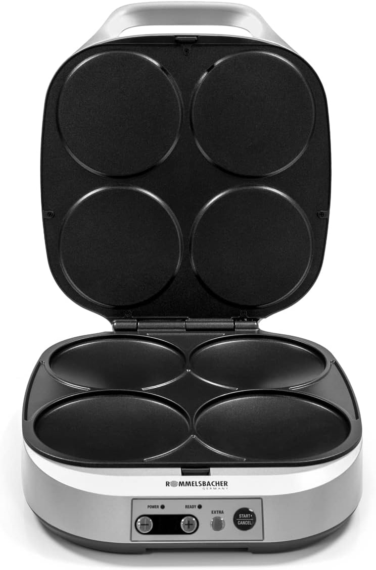 Rommelsbacher PC 1800 Pancake Maker open with empty non-stick plates