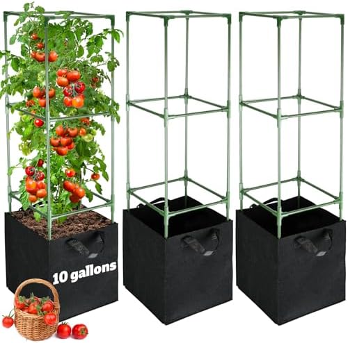 3 Sets Tomato Cages with 10 Gallon Grow Bags - 47'' Stable Plant ...