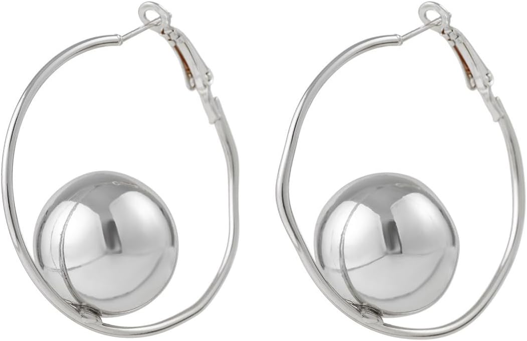 Chunky Round Ball Hoop Dangle Earrings for Women Minimalist Gold Plated Geometric Thick Huggie Earrings Exaggerated Punk Statement Jewelry Gifts - Image 7