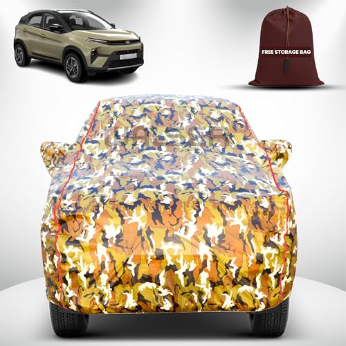 Image of Walser Waterproof Car Cover for Tata Nexon | All-Weather Full Car Body Protection | with Mirror & Antenna Pocket | Dustproof, Windproof & Anti-Scratch Lining, Camouflage
