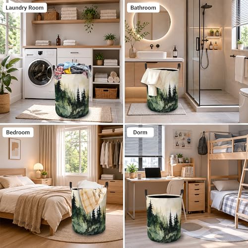 Image of Misty Forest Laundry Basket Oxford Cloth Laundry Hamper With Handle Foldable Portable Clothes Storage Basket Storage Bag For Laundry Room /Bathroom /Bedroom /Dormitory 20.8 inchx16 inch