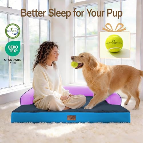 Image of Comfort Expression Washable Orthopedic Dog Bed for Large Sized Dogs | Waterproof Memory Foam Pet Bed 36x27 Inch with Removable Cover with Non-Slip & Bolster
