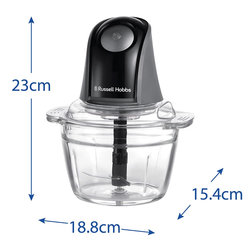 Russell Hobbs Hachoir électrique [polyvalent] blender (pour légumes, fruits, viande, oignons, récipient de 1l, lavable au lave-vaisselle, 2 vitesses, lames en acier inox, 350W) Anthracite 27131-56