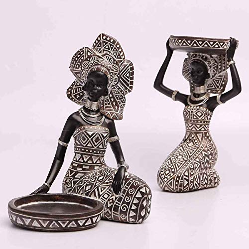 Lescafita African Lady Figurine Candle Holder With African Tribal Totem For Wedding,Church,Holiday Decor-African Decorative Women Statues, Candlestick Holder For Home And Table Decor(754-Black-M) #TOP4
