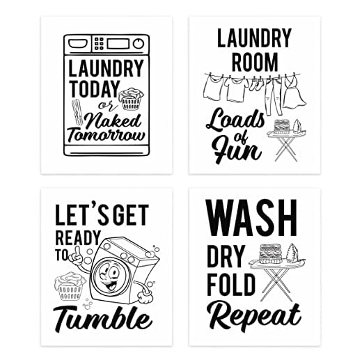 Inkdotpot 4 Piece Laundry Poster for Laundry Room Decor Laundry, Laundry Room Posters Wall Art Signs Wall Decor for Home Laundry- 8x10 Inch