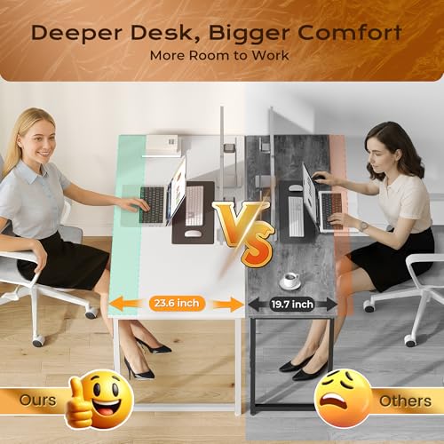 Image of PRAISUN 48 X 24 Inch Computer Desk with Deeper Desktop, Gaming Office Writing Work Desk for Home Office, Study, Bedroom, Work from Home, Metal Frame, White