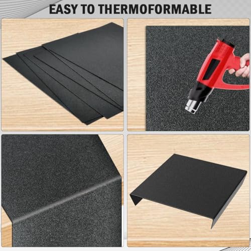 Image of TIMESETL 6 Pack Black ABS Plastic Sheet 11.75 inch x 15.75 inch x 0.06 inch, Moldable Plastic Sheets, High Tensile and Impact Strength Plastic, Great for DIY Projects, Decor, Handcrafts (Matte & Textured Finish)
