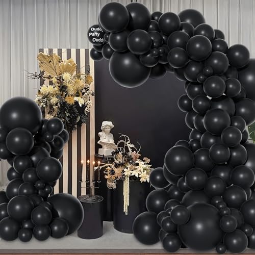 Image of Ouddy Party 129Pcs Black Balloons Different Sizes 18 12 10 5 Inch, 6Pcs 18 inch Black Balloon Arch Garland Kit, Latex Balloons for Birthday Halloween New Year Anniversary Graduation Party Decorations