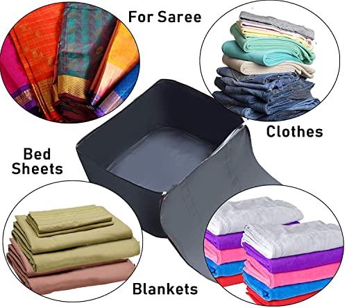 Image of XML Underbed Storage Bag (PACK OF 2) For Clothes Toys Stationery Moisture Proof Nylon Large Size Wardrobe For Travel Home And Kitchen Rectangular (BLACK)