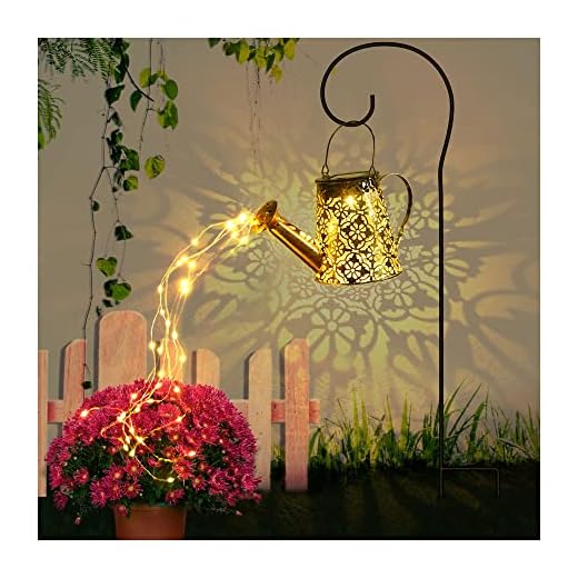 FEELIGHT Solar Lights Outdoor Garden Decorative, Small Watering Can Hanging Kettle Lantern Light Retro Waterproof Copper Solar Twinkle Lights for Backyard Table Patio Yard Pathway Walkway Decor (A)