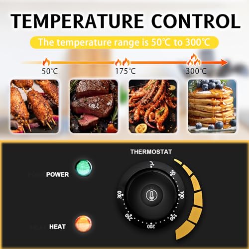 Plancha parrilla eléctrica de 35.5cm de acero inoxidable con control de temperatura 5
