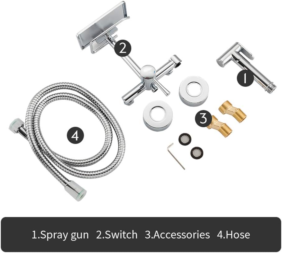 Handheld Bidet Sprayer for Toilet, Chrome Baby Cloth Diaper Washer Set Brass Wall Mounted Bathroom Faucet with Anti Leaking Hose, Hot and Cold Water, Paper Holder