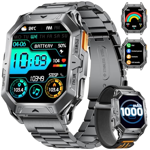 LIGE - Reloj inteligente para hombre, con brújula, barómetro, presión y altímetro, 2,13', pantalla grande AMOLED Smartwatch compatible con Android iOS, batería de 1000 mAh, 100+ modos deportivos