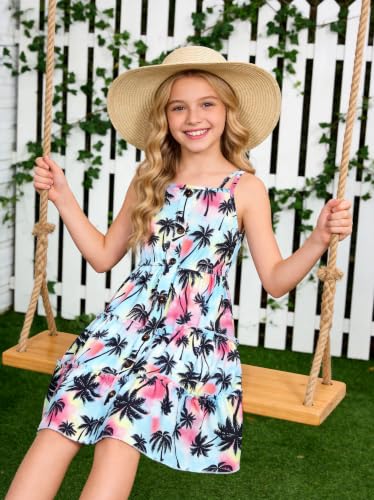 Image of Enlifety Girls Dress Hawaiian Spaghetti Straps Dresses Summer Sundress Size 6 12T