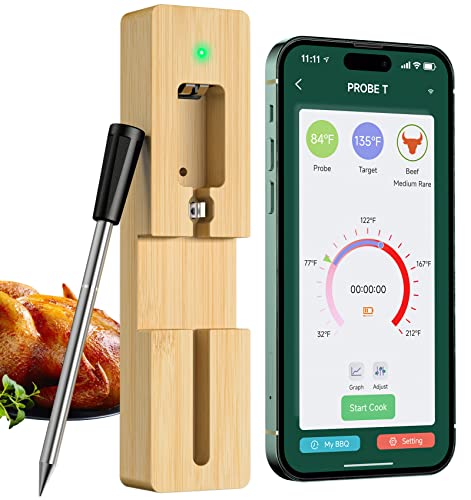 WISHBETY Wireless Meat Thermometer,5 Mins Quick Charge,165ft Wireless Range Bluetooth Meat Thermometer for Grilling and Smoking,Meat Probe with Smart Alert for Oven/Kitchen/BBQ/Rotisserie WISHBETY Wireless Meat Thermometer,5 Mins Quick Charge,165ft Wireless Range Bluetooth Meat Thermometer for Grilling and Smoking,Meat Probe with Smart Alert for Oven/Kitchen/BBQ/Rotisserie