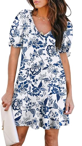 Aloodor Summer Dresses for Women 2025 Swimsuit Coverup Loose V Neck Casual Dress Sundresses with Pockets