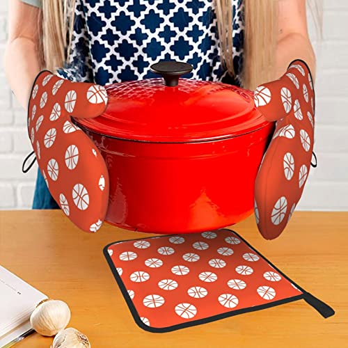 Afhyzy Basketball Oven Mitts And Pot Holders Sets For Kitchen Heat Resistant Oven Mit Gloves Non Slip Hot Pads For Cooking Grill Orange #TOP6