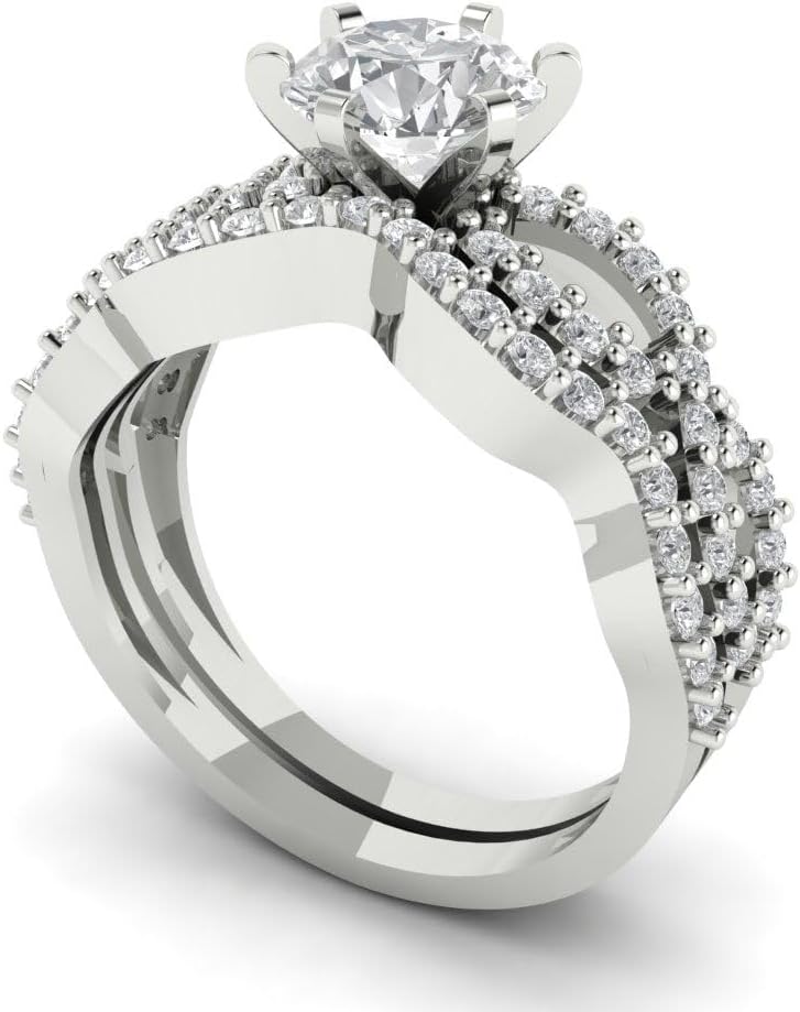 1.52 ct Round Cut Clear Simulated Diamond 14k White Gold Solitaire W/Accents Wedding Engagement Promise Ring Band