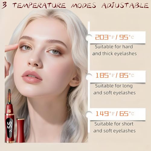 2025 Upgraded Heated Eyelash Curler – Fast 5s Heat-Up, USB Rechargeable Electric Eyelash Curler, 3 Temperature Modes, LED Display, Anti-Burn, 24H Long-Lasting Curl, Perfect Gift for Women (Red)