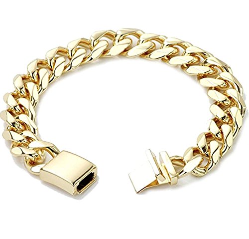 Gold Cuban Link Chain Necklace for Men Real 14MM 24K Karat Diamond Cut Heavy w Solid Thick Clasp US MADE (8.3, BRACELET)