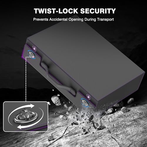 Image of Kabinka Trading Card Storage Box with Handle & Mechanical Latch,5-Row 3900+ Commander MTG Card Case with Sealed Window,Top Loaders Organizer Deck Box for MTG /TCG /PTCG /Sports Cards (Black Purple)