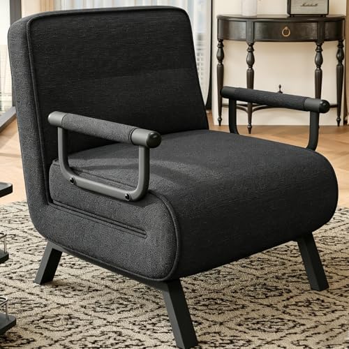 Hawthyhome Folding Sofa Bed 4-in-1 recliner sofa bed with function space-saving guest recliner with adjustable backrest 150 kg load capacity Metal frame & linen (Black Single bed)