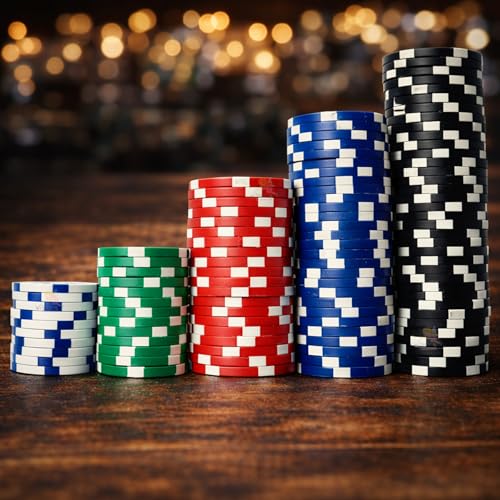 Image of WISHKEY Poker Chips Set Printed 200 Pieces Casino Style Double Injection Iron Core Chips 10, 20, 50, 100 & 500 Rupees Value Heavyweight 11.5g Poker Tokens for Casino & Home Games
