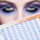 Blue Purple Gradient Lashes Lash Clusters 12mm Cluster Eyelash Extensions 128 PCS Manga Lashes Individual Lashes for Halloweens Christmas Cosplay Party False Eyelashes Pestañas Postizas Naturales