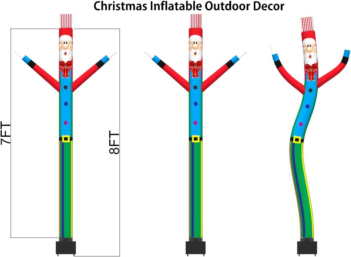 8ft Inflatable Air Waving Tube Dancer with Blower Set, Blow Up Inflate Santa Clause for Christmas Decorations (Santa Claus with Blue Shirt)
