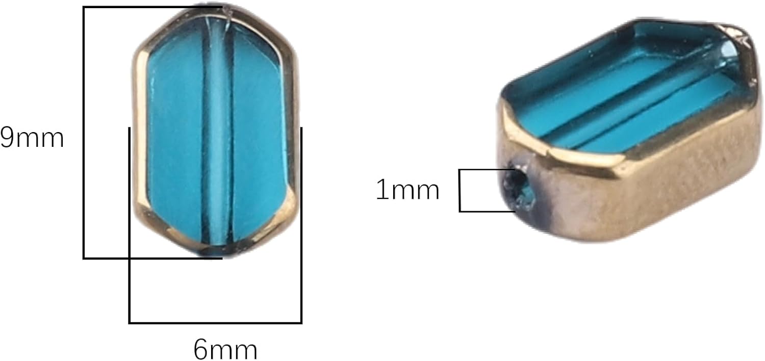 Glass Octagon Beads Lake Blue 6x9mm 28pcs Rectangle Golden Edge Crystal Loose Beads for DIY Craft Jewelry Making - Image 2