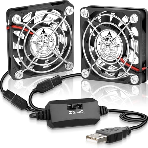 GDSTIME Dual 60mm x 10mm USB Fans with 3 Speed Control, 5V Powered Small DC Brushless Ultra Thin PC Computer Cooling Fan