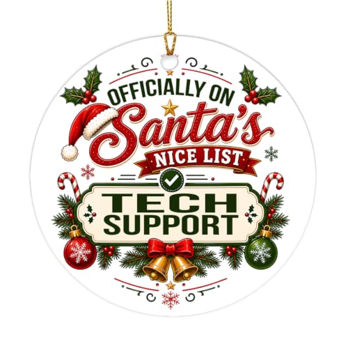 Santa's Nice List Tech Support Christmas Ceramic Circle Ornament