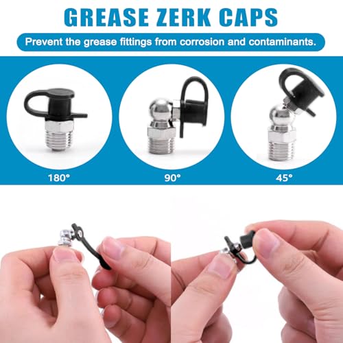 Image of 310 PCS Grease Fittings Assortment, SAE & Metric Zerk Grease Fittings Straight 45 90 Degree with Plastic Grease Fitting Cap, 5 PCS Wrench Kit(7-11mm) for Grease Gun Included