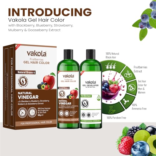 Image of Natural Brown 20 Minutes Gel Hair Color, Fruitberries Extracted - 100% Grey Coverage, No Skin Stain- 100ML Developer and 100ML Colorant, Pack of 1