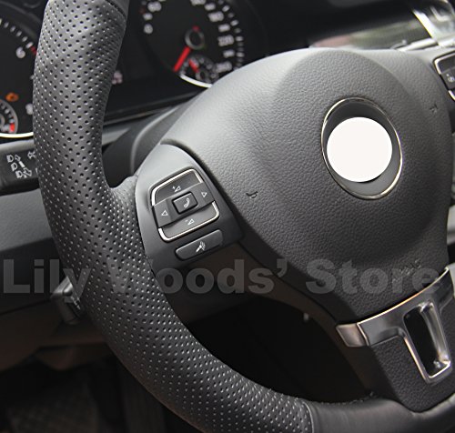 Loncky Custom Stitched Black Genuine Leather Steering Wheel Cover For Volkswagen Vw Tiguan / Vw Passat / Volkswagen Vw Cc / Vw Eos / Vw Golf Tdi / Sportwagen Tdi / Hybrid / Tdi /Se Accessories #TOP3