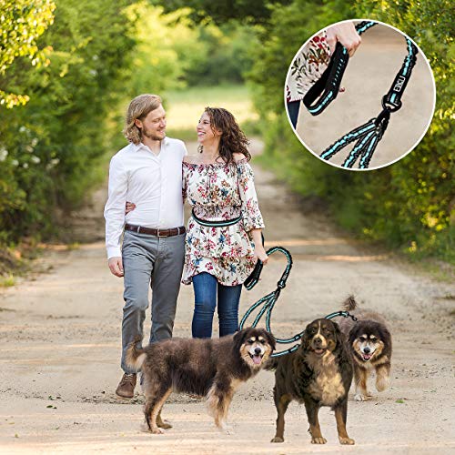 ETACCU 3-Wege reflektierende verstellbare Hände Frei Hundeleine Unterstützt 50 kg Tangle Free 3-in-1 Hundeleine mit 2 Griffen und Träger (Blau)