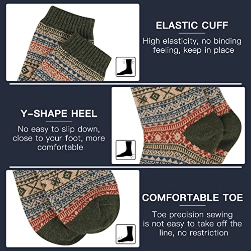 Heatuff Mens Warm Wool Socks Thermal Winter Thick Crew Pattern Socks Cold Weather 5 Pairs4
