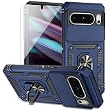 for Google Pixel 8 Pro Case with Slide Camera Cover HD Screen Protector [Military Grade 16ft. Drop Tested] Magnetic Ring Holder Kickstand Protective Phone Case for Google Pixel 8 Pro 2023, Navy Blue
