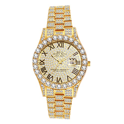 Montre Hip Hop dorée et bracelet diamant Aroncent avec chaîne cubaine amovible